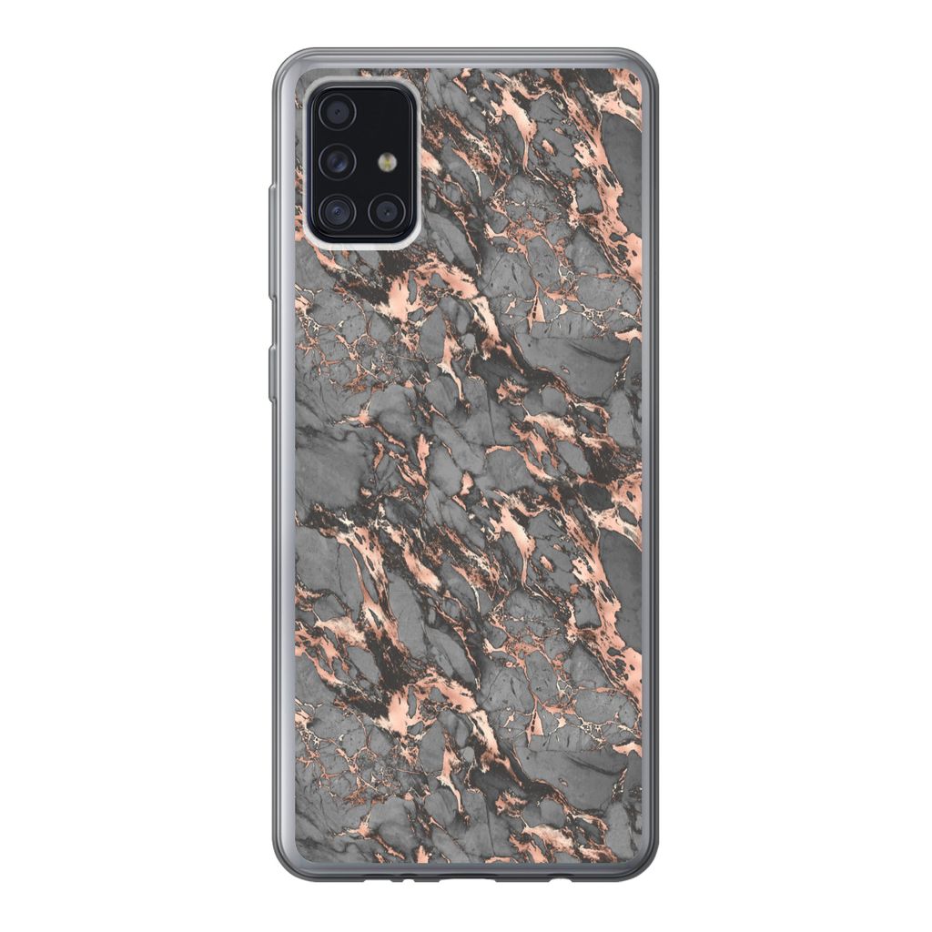 MuchoWow Handyhülle Schutzhülle Hülle für Samsung Galaxy A52 5G Marmor - Rose - Grau - Muster Silikon Softcase Handy Hülle - Umschlag