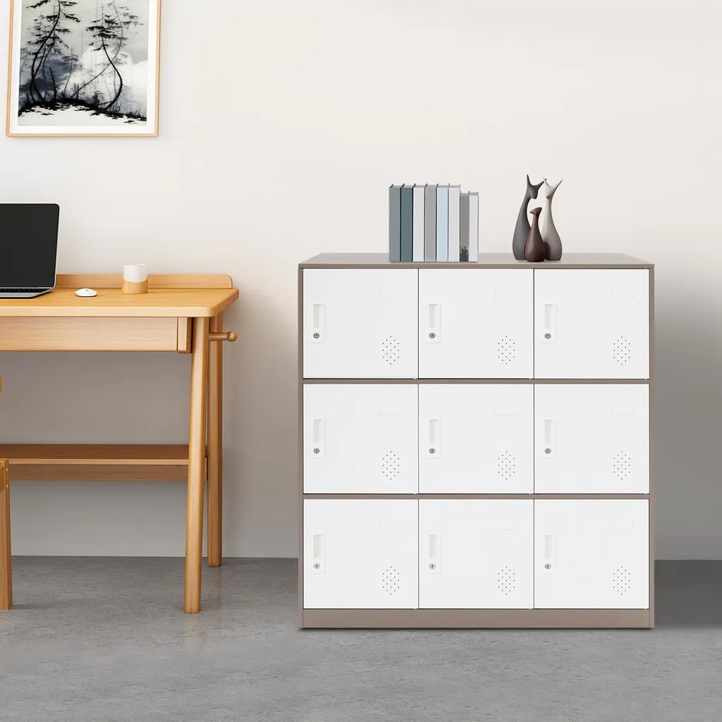 Vestiaire multicase 9 compartiments pour employés en métal blanc-café