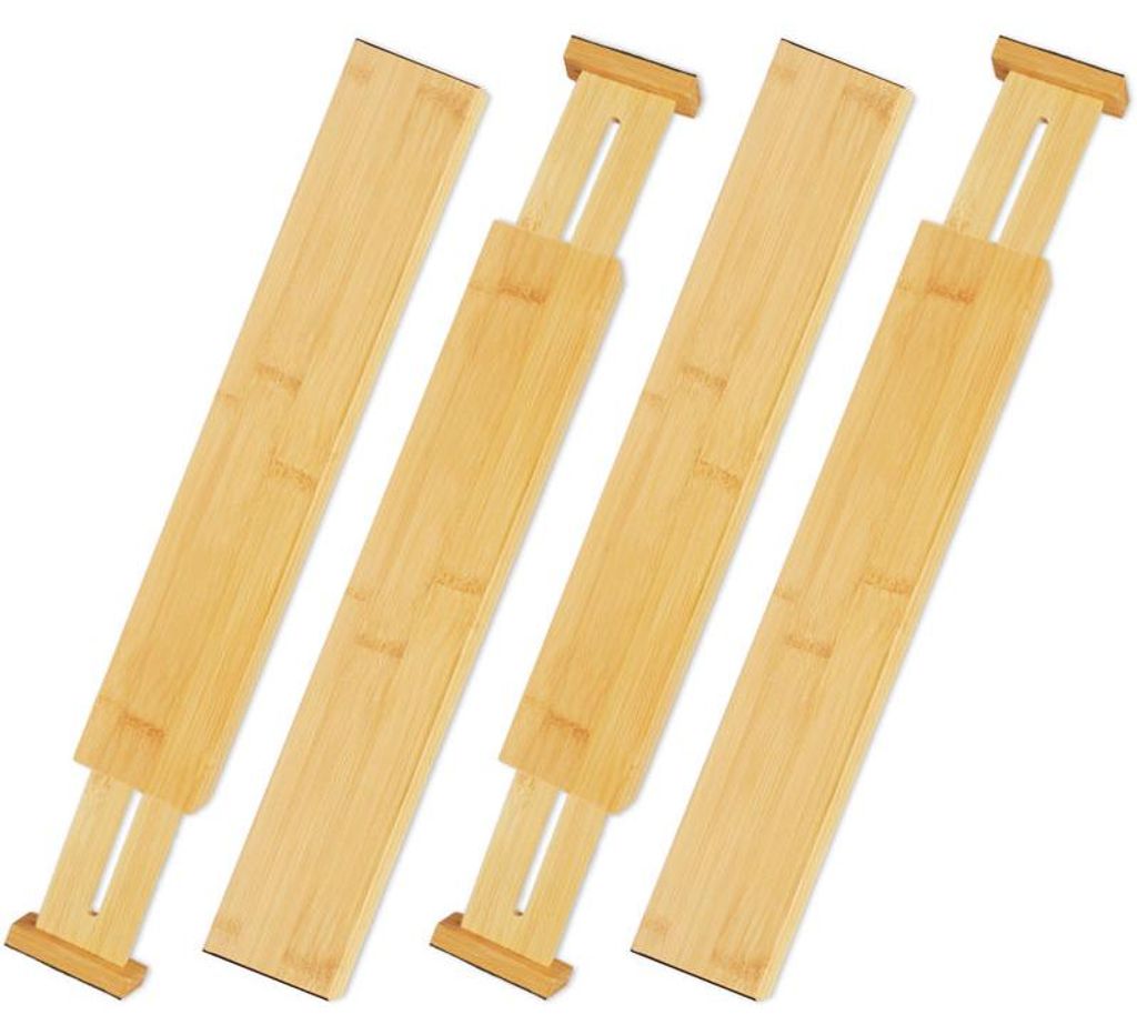 4er-Set Schubladeneinsätze aus Bambus, verstellbare Möbeleinsätze für Besteck und Schreibtisch, 6 x 1,5 x 56 cm, Natur