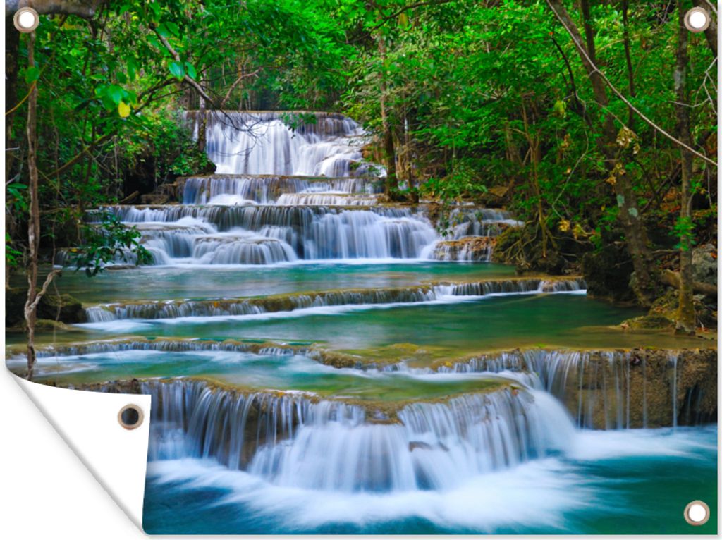 MuchoWow 40x30 cm Outdoor-Poster Gartendeko Sichtschutz Garten Poster für den Garten Wasserfall - Bäume - Natur - Dschungel