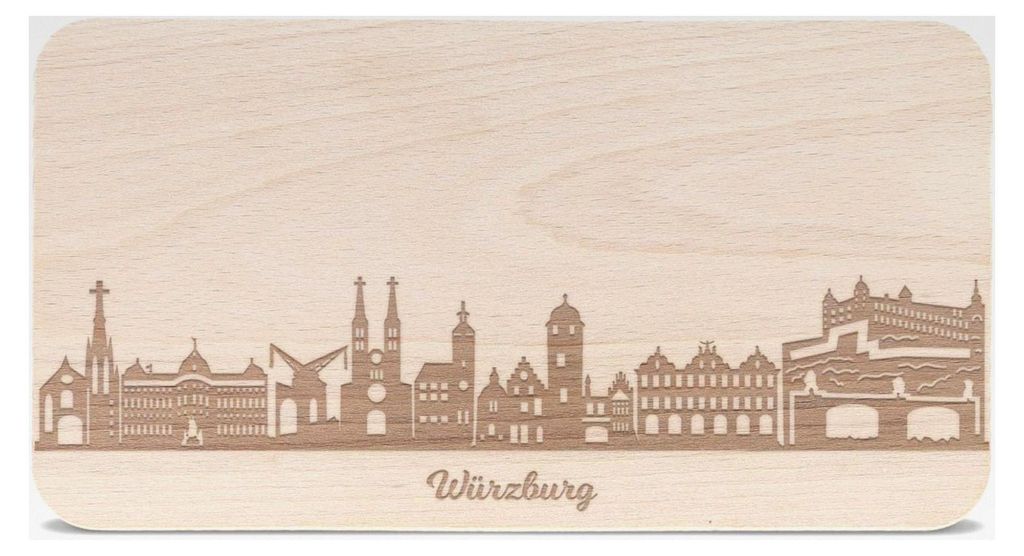 Frühstücksbrettchen mit Gravur - Skyline Würzburg - Holz Schneidebrett Vesperbrett Brotzeitbrett - Geschenk für Stadtliebhaber - Ideal als Souv...