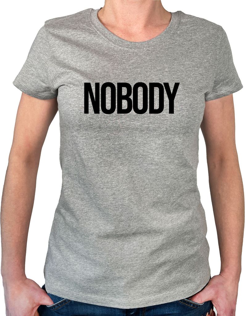 Huuraa Damen T-Shirt Nobody Schriftzug XS Sport Grey Bio Baumwolle Fairtrade Damenshirt Geschenkidee