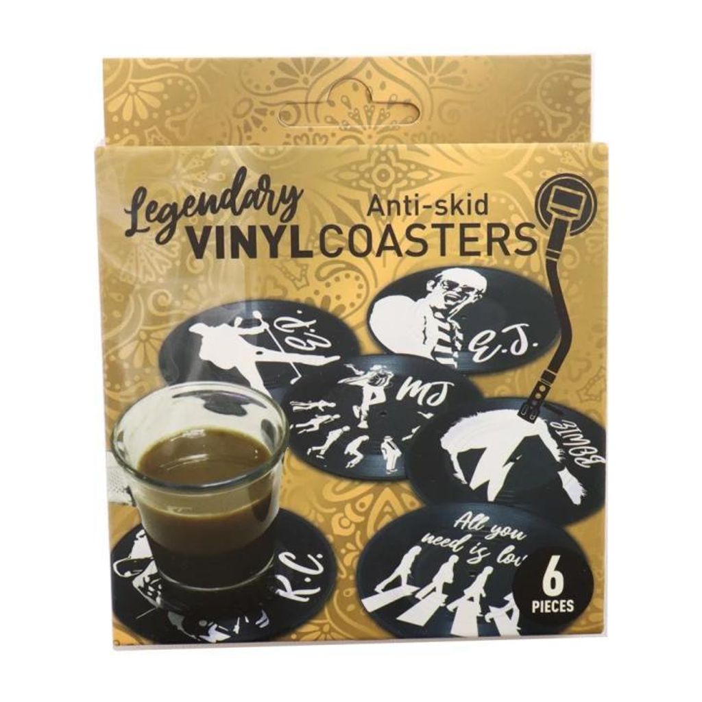 Vinyl Musiklegenden Untersetzer - Glasuntersetzer - Schwarze Untersetzer - Designer Untersetzer - Coasters - Bieruntersetzer - 6 Stück