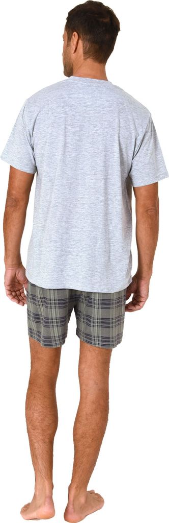Normann Herren kurzarm Schlafanzug Shorty Pyjama Hose in Karo Optik ; grau-mel. , 58