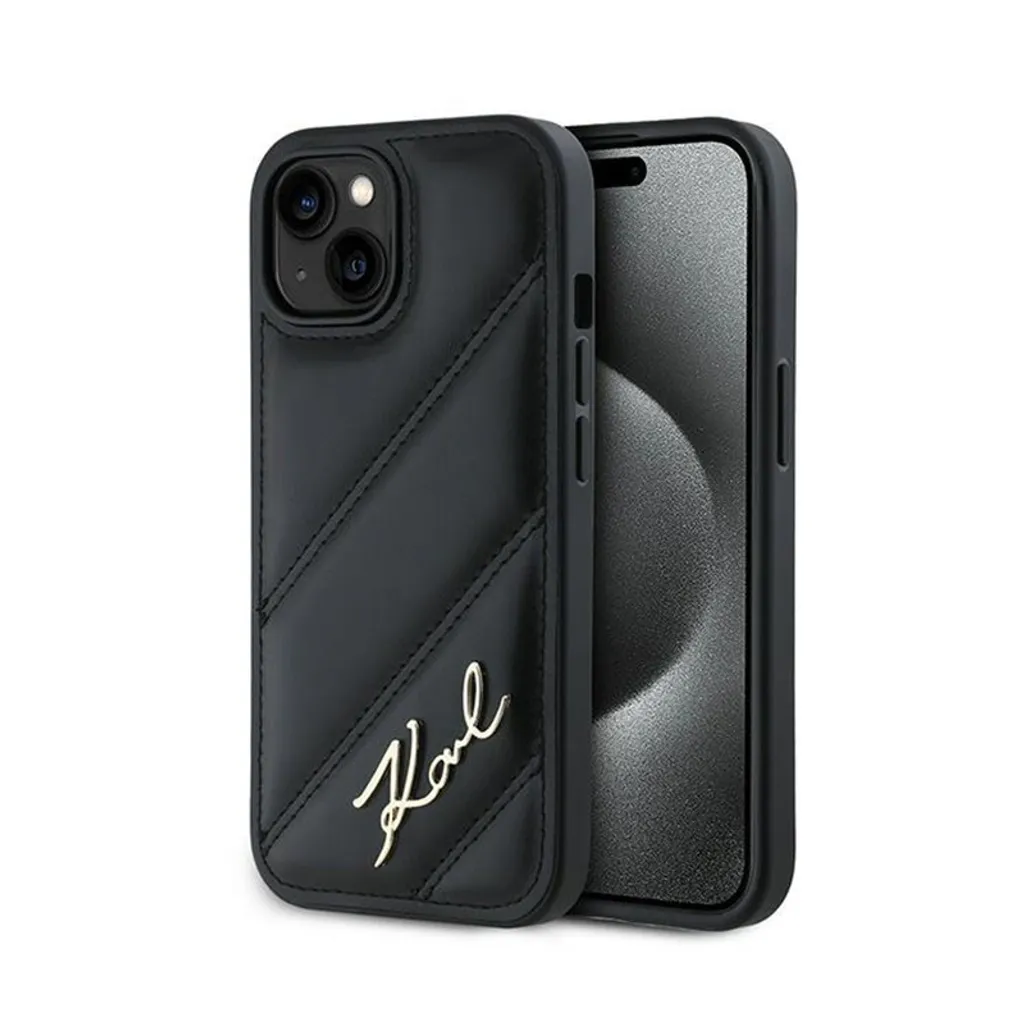 Karl Lagerfeld Klhcp15Mpqdsmgk Custodia rigida per Iphone 15 Plus / 14 Plus 6.7 Czarny/Nero Diagonale Script Trapuntata
