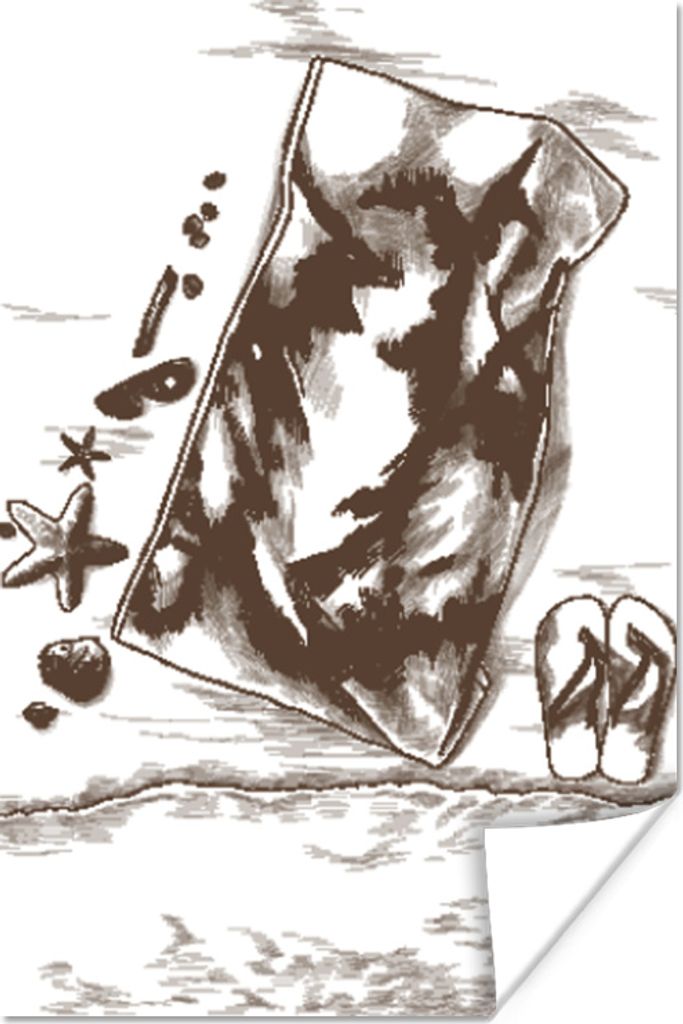 MuchoWow Poster Handtuch - Hausschuhe - Strand 40x60 cm - Plakate für die Wand - Poster Babyzimmer