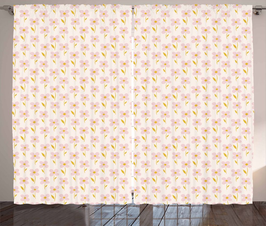 ABAKUHAUS Gänseblümchen Rustikaler Gardine, Nursey minimalistisches Design, Schlafzimmer Kräuselband Vorhang mit Schlaufen und Haken, 280 x 175 ...
