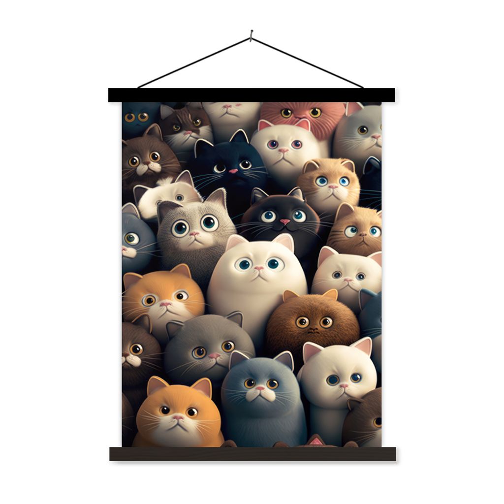 MuchoWow Textilposter Katzen - Tiere - Katze - Design - Mädchen - Jungen 90x120 cm mit schwarzem Rahmen - Dekoration