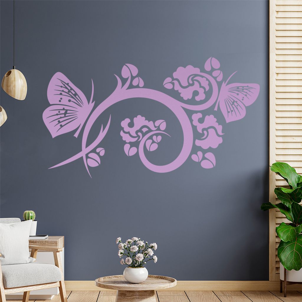 Falter Schmetterlinge Blüte Wandtattoo in 6 Größen - Wandaufkleber Wall Sticker - Dekoration, Küche, Wohnzimmer, Schlafzimmer, Badezimmer