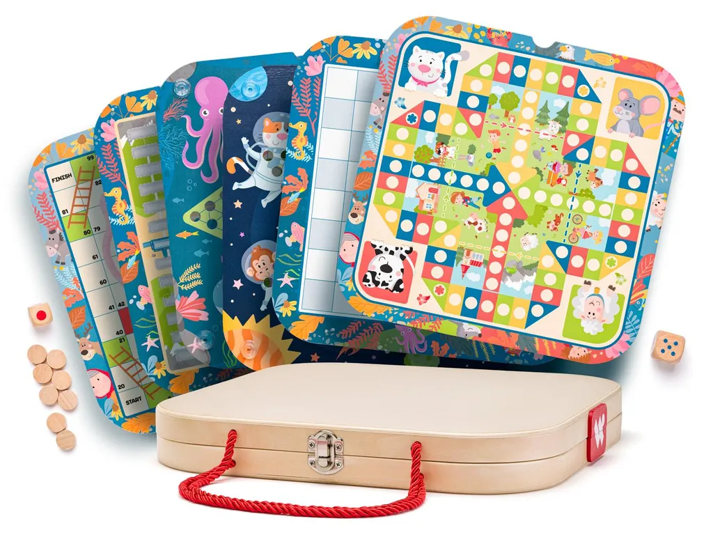 Coffret multi-jeux de société 10 en 1 en bois pour toute la famille
