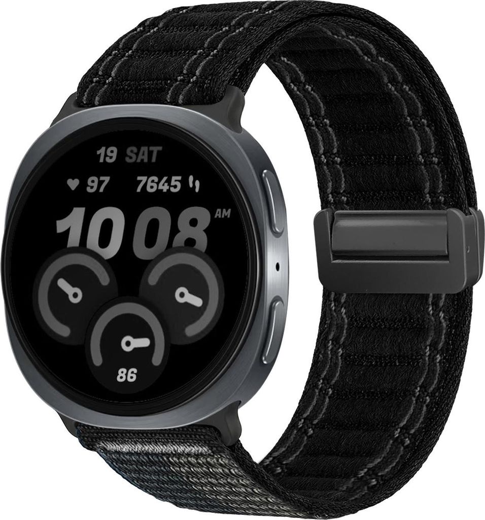 Smartwatch Armband für Samsung Galaxy Watch8 40mm Nylon Textil Band Ersatzband Wechselband Magnetverschluss flexibel atmungsaktiv Schwarz