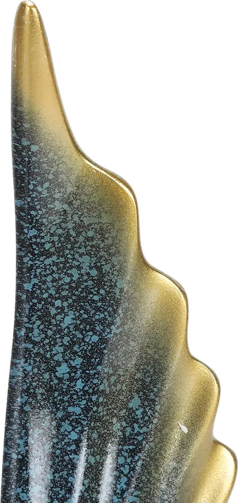 Sculpture d'ailes stylisées bleu et or, statue en résine de 30 cm - 5