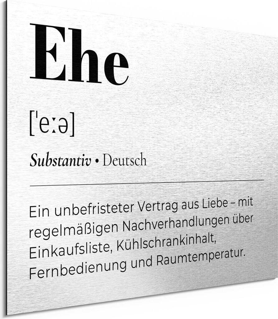 DEQORI Alu-Dibond Bild Silber 40x30 cm 'Ehe - Definition' Wandbild Metall dünn Design