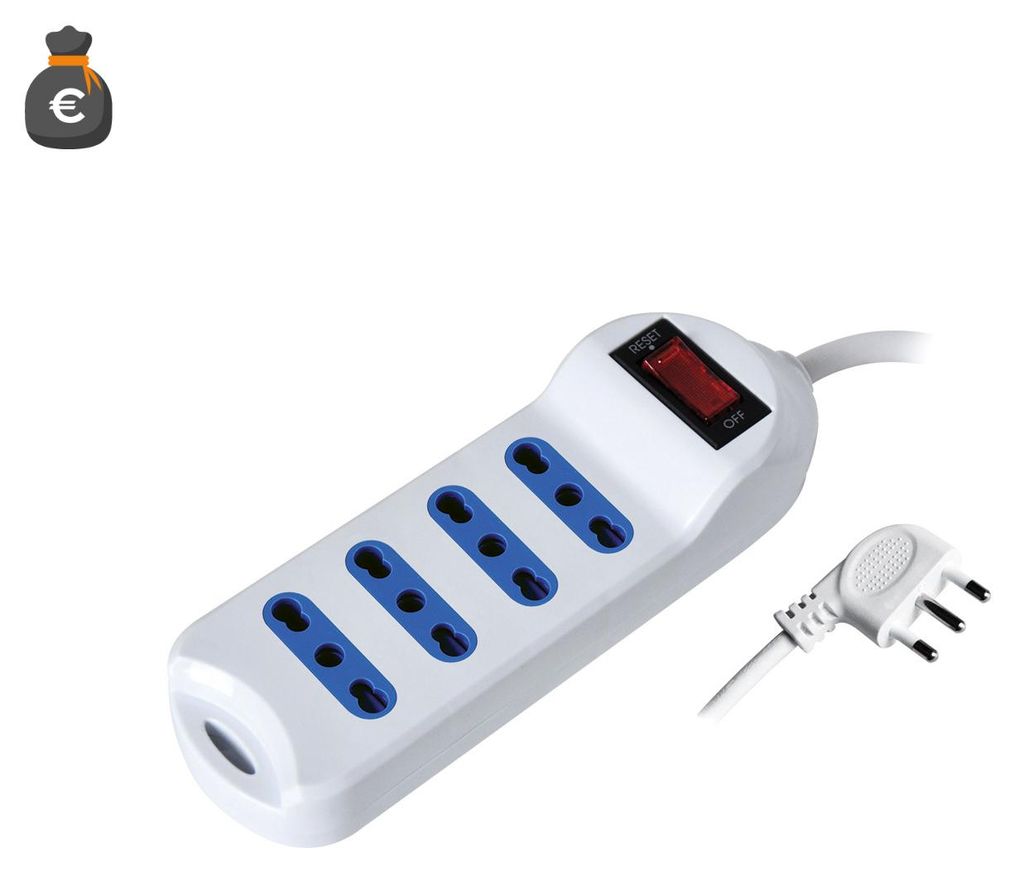 Alcapower Steckdosenleiste, 4-fach, 10/16A, beleuchteter Schalter, 1,5m Kabel, 10A Winkelstecker (90°), Weiß, 2500W.