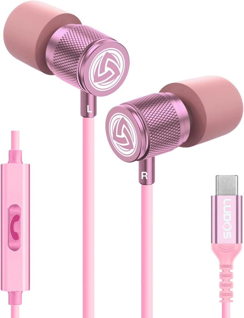 Ludos Ultra USB-C Headphones with Microphone, 5 Year Warranty, In-Ear Earphones for iPhone 16 15 Pro Max Plus, Samsung Galaxy S24 S23 Ultra, iPad Pro