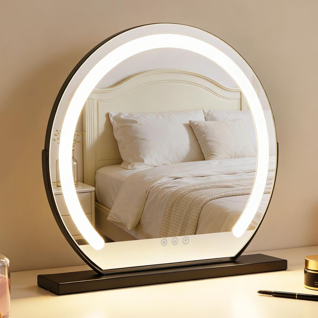 ZMH Schminkspiegel mit Beleuchtung Spiegel 40×35CM LED Vanity Mirror Kosmetikspiegel Tischspiegel 3 Modi Schminktischspiegel Schwarz Touch Dimmbar