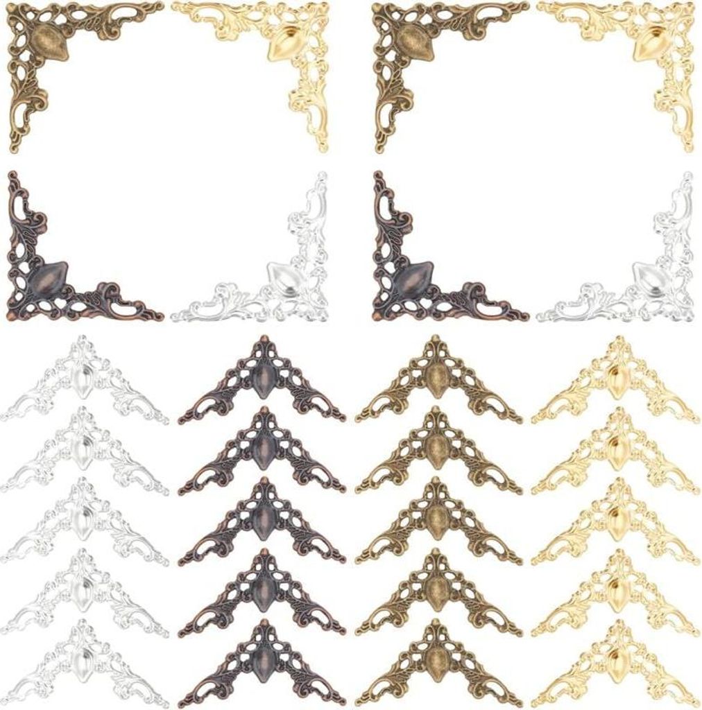 160 Stück Bucheckenschoner, 4 Farben, Kantenschutz, dekorative Eckenschützer, Vintage-Schutzmatte für Bücher, Scrapbooking-Alben, Speisekarten