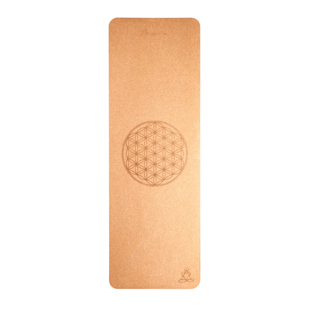 Tapis de yoga en liège avec fleur de vie antidérapant et écologique