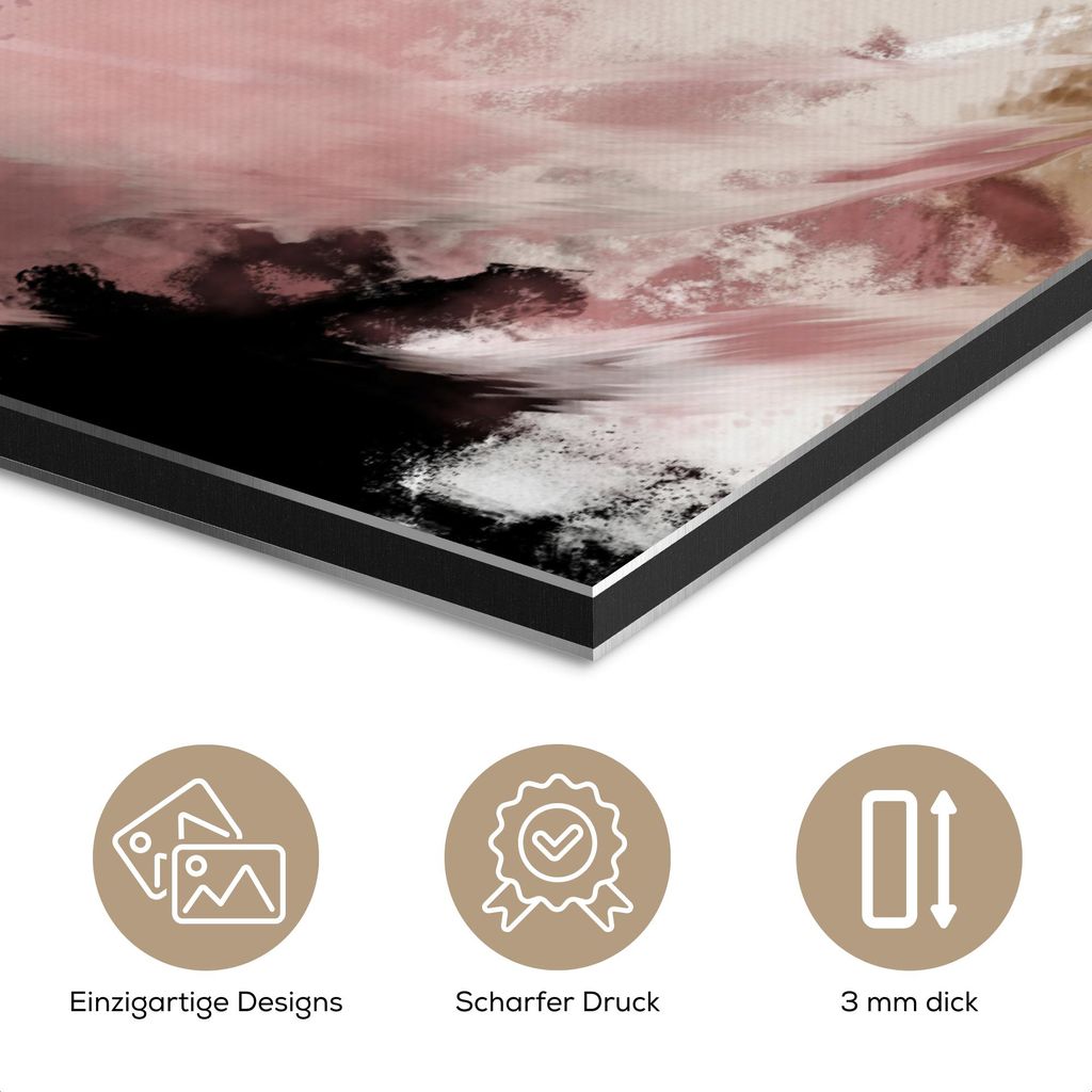 MuchoWow Wanddekoration Metall Metallbild Wandkunst 40x20 cm Farbe - Abstrakt - Rosa - Weiß MuchoWow Aluminium Gemälde - Bild - Aluminium