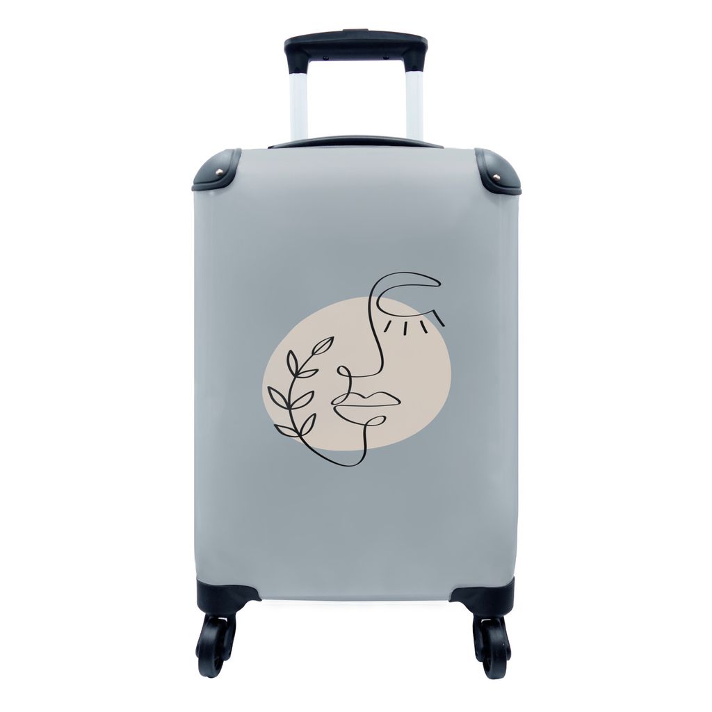 MuchoWow Koffer Handgepäck Trolley Rollkoffer Kleine Reisekoffer mit 4 Rollen - Pastell - Gesicht - Blätter - Cabin Size < 55x40x23 cm & 55x40x...