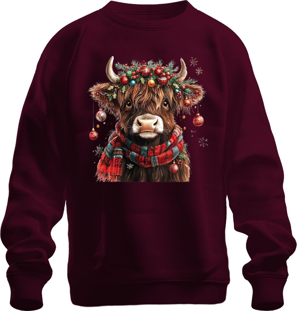 Schottische Hochlandkuh Weihnachten festlich Bauernhof Geschenk Uni Sweatshirt Pullover, Burgundy, XL