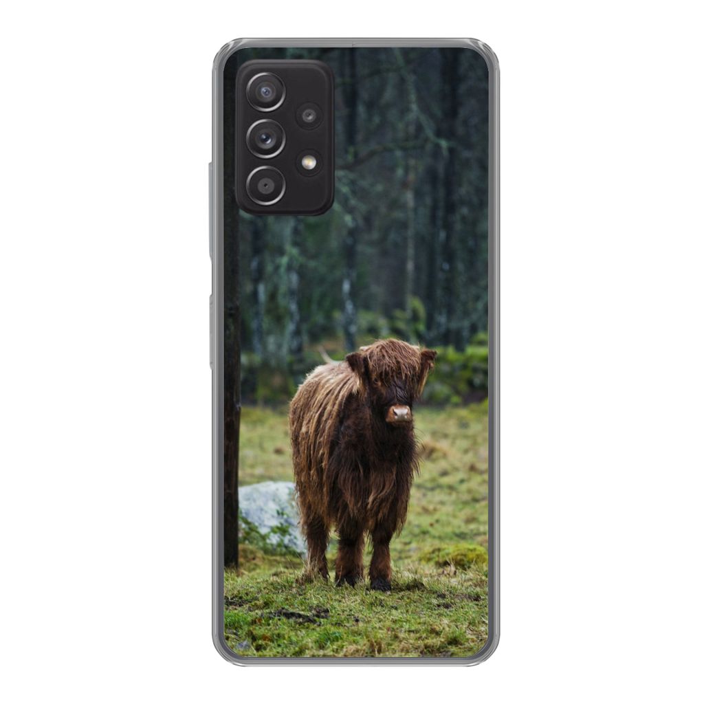 MuchoWow Handyhülle Schutzhülle Hülle für Samsung Galaxy A53 5G Schottischer Hochländer - Wald - Moos Silikon Softcase Handy Hülle - Schutz...