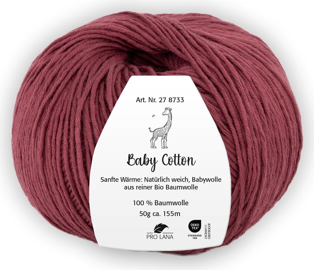 Pro Lana BABY Baumwolle 50 g 100 % Baumwolle Babywolle speichelecht 155 m Farbe 049 - burgund