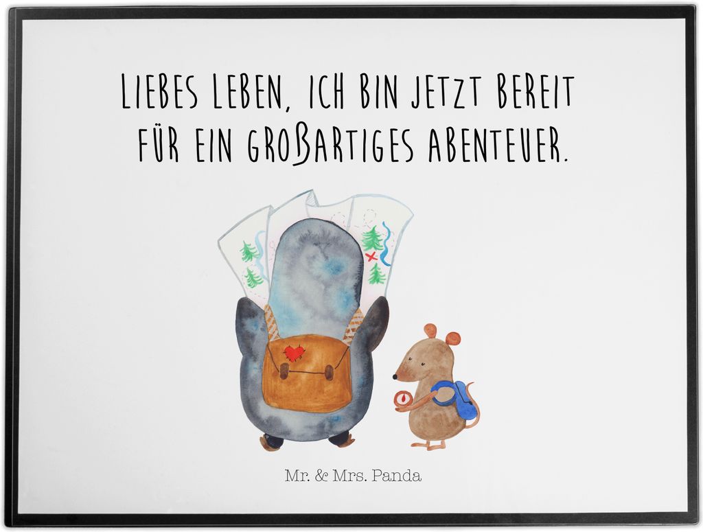 Mr. & Mrs. Panda Schreibunterlage Pinguin & Maus Wanderer - Weiß - Geschenk, schreibtischunterlagen, Wanderlust, Ausflug, Wandern, Zeichenunterlag...