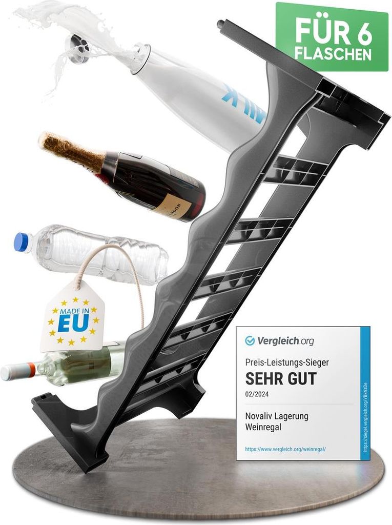 Novaliv Flaschenregal für 6 Flaschen | Weinregal grau | Produktbild 