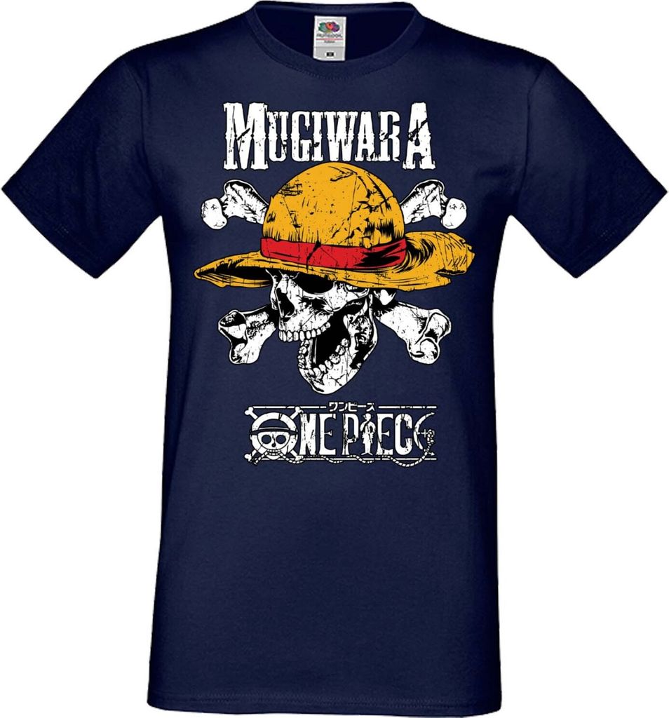 Herren T-Shirt Manga Anime One Manga Piece Anime 06 Mugiwara, Man M / Dunkelblau