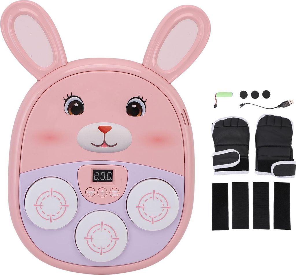 Hasenförmige Musik-Boxmaschine, niedlicher Cartoon-Wand-Schlagtrainer für Kinder, Rosa