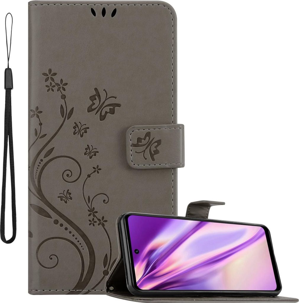 Cadorabo Hülle für Motorola MOTO G51 5G Schutz Hülle in Grau Schutzhülle Handy Hülle Etui Case Blumen Flower