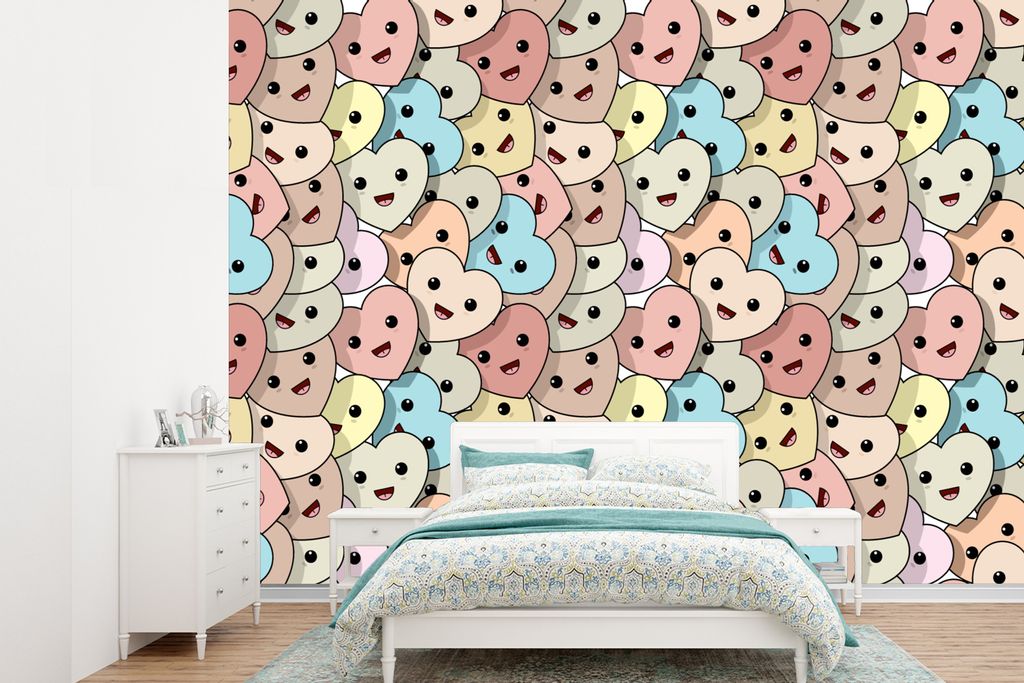 MuchoWow Fototapete für Wohnzimmer oder Schlafzimmer Wandtapete Vinyl Motivtapete Herz - Muster - Baby - 305x220 cm - Wandbilder