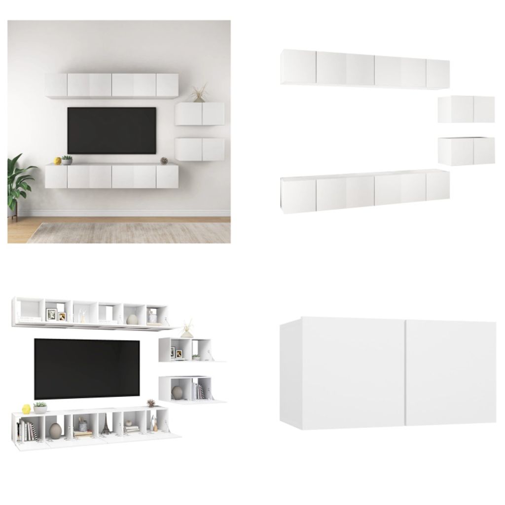 vidaXL TV Schränke 8 Stk. Weiß Holzwerkstoff - TV-Schrank-Set - TV-Schrank-Sets - Hängendes TV-Schrank-Set - Hängende TV-Schrank-Sets