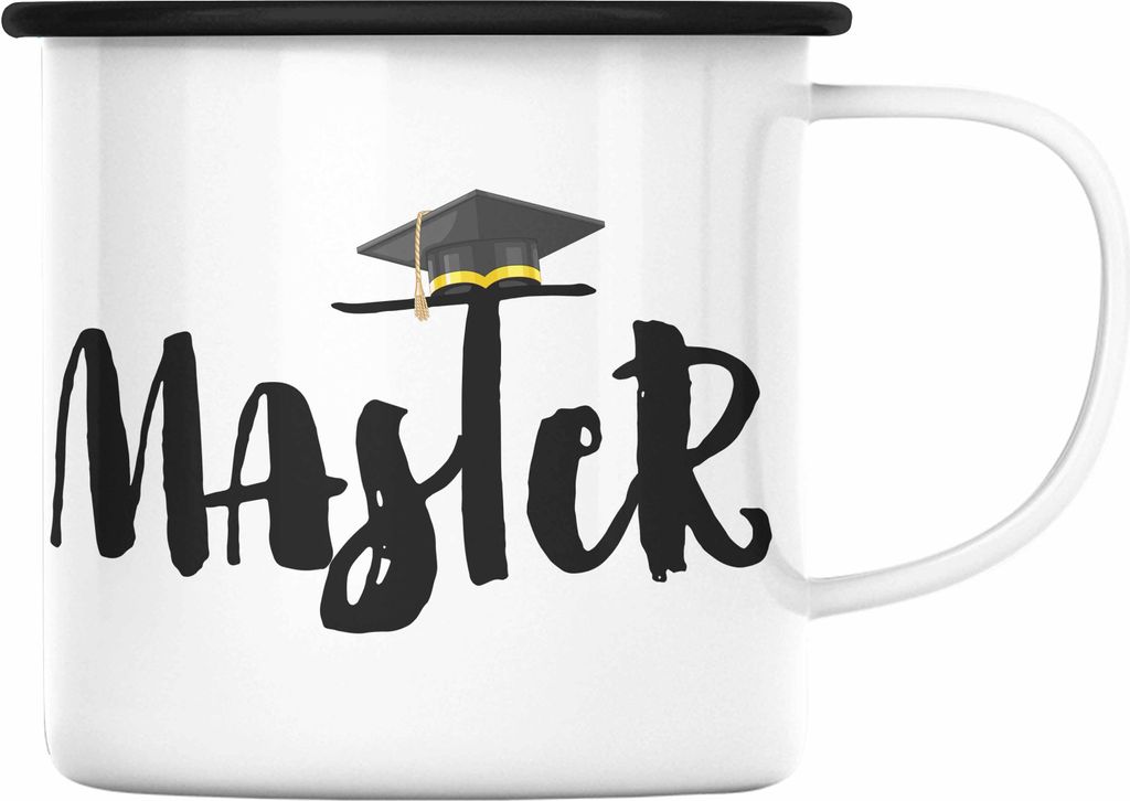 Trendation - Master Abschluss Geschenk Emaille Tasse Bestanden Studium Prüfung Graduation - Master hut (Schwarz)