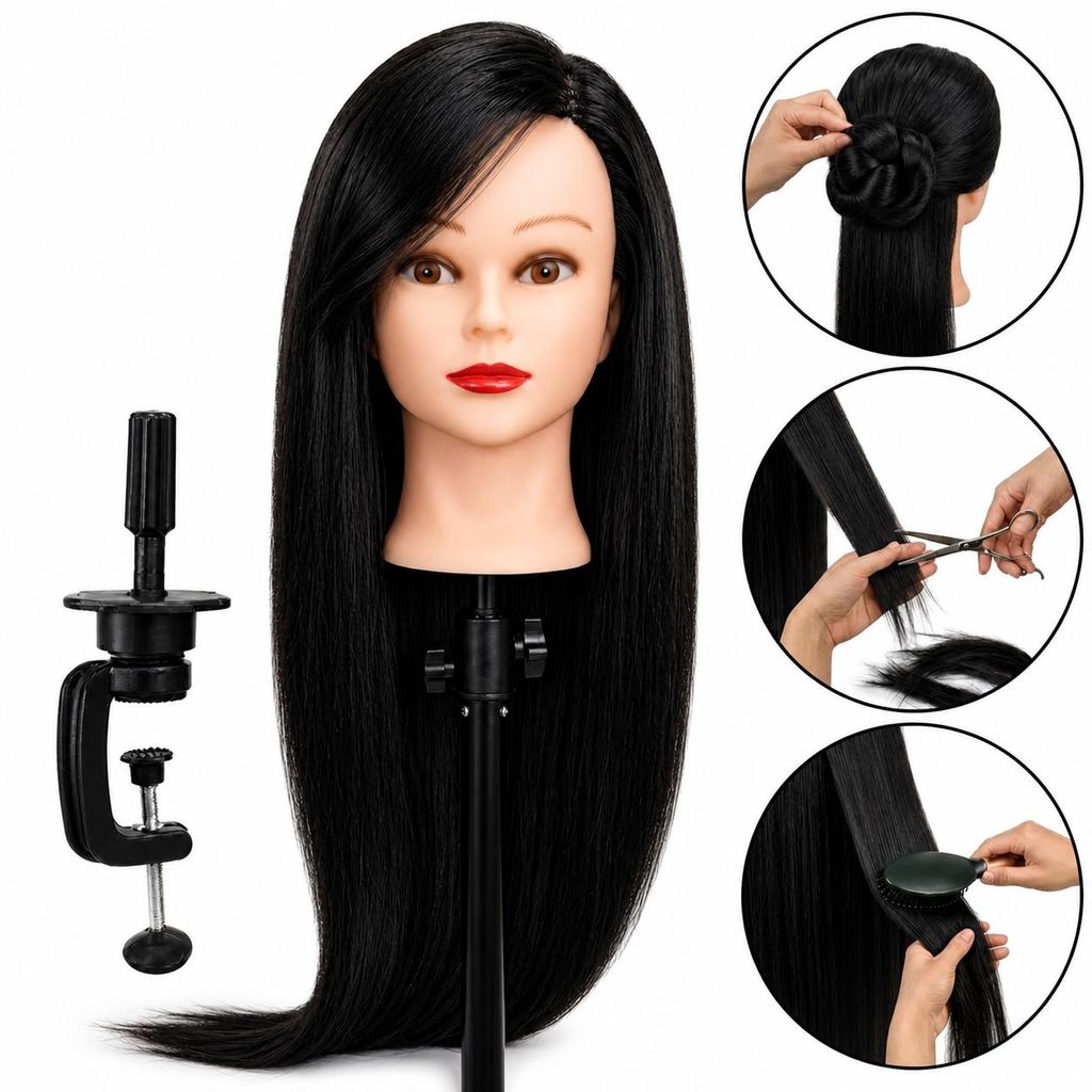 Testa manichino per parrucchieri Iza 60 cm nera, capelli Immagine del prodotto  Immagine generata dall'IA