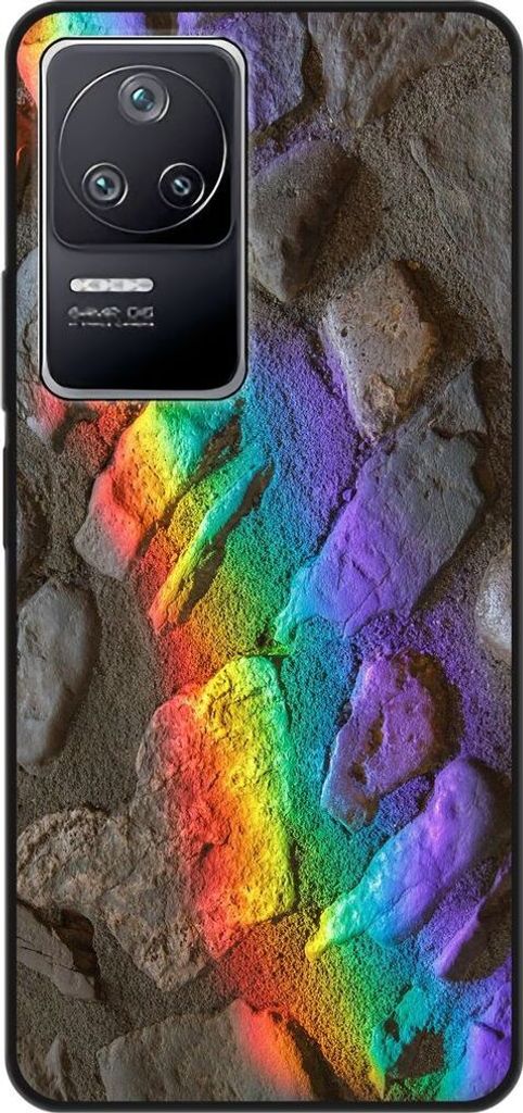 König Design Hülle kompatibel mit Xiaomi Poco F4 Kunststoff Soft Handyhülle - Handy Case Regenbogen Steine