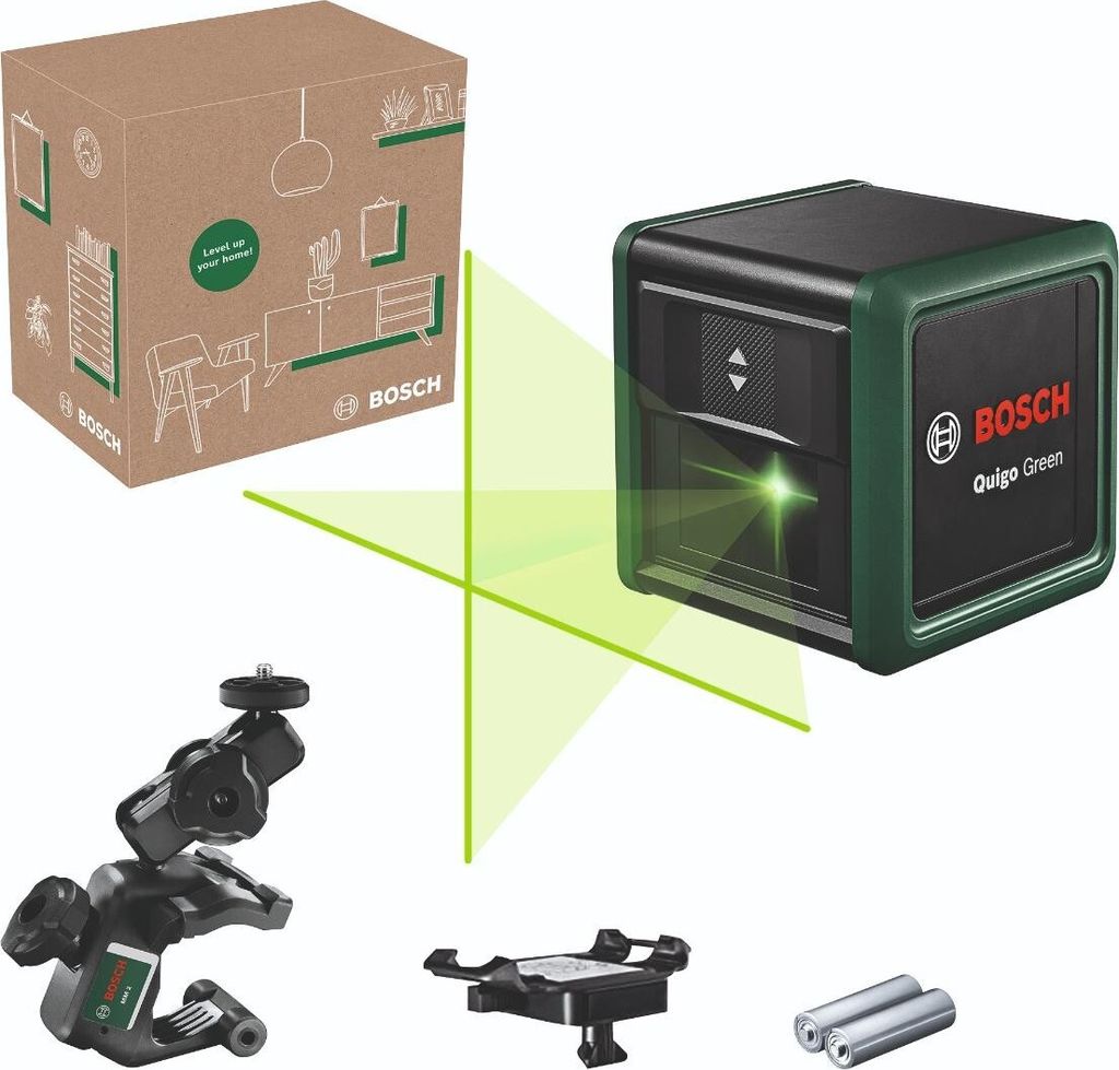 Bosch Kreuzlinien-Laser Quigo Green, eCommerce-Karton Produktbild 