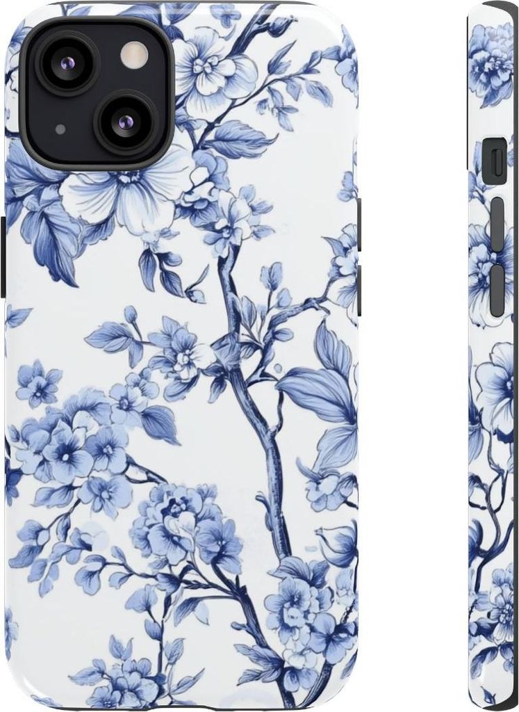 Blaues Vintage-Blumenmuster – Hülle Kompatibel mit iPhone 13