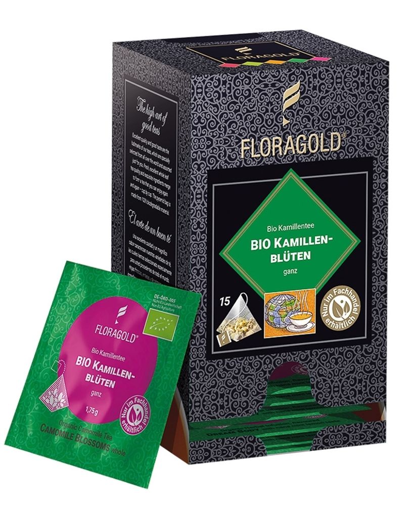 Floragold  Kamillenblüten ganz, 15er Pyramidenbeutel Produktbild 