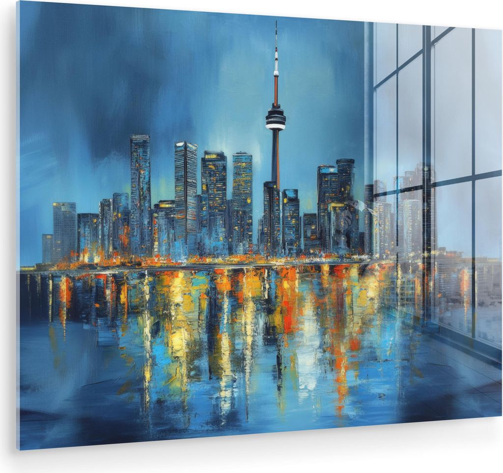 MuchoWow Glasbilder - Bilder auf Wandbild - Foto auf Glas Skyline von Toronto - Wasser - Lichter der Stadt - Turm 40x30 cm Wanddekoration aus Glas ...