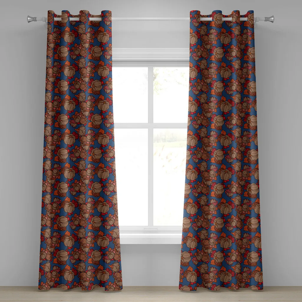 Rideau à œillets ABAKUHAUS 280x175 cm Art Déco Fleurs Bleu et Marron