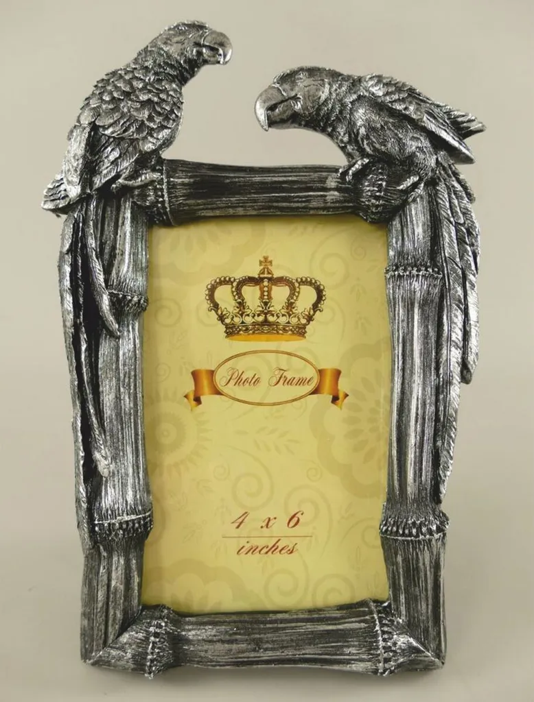 Décoration de Table Cadre Photo Perroquets Baroque Argenté H. 23cm