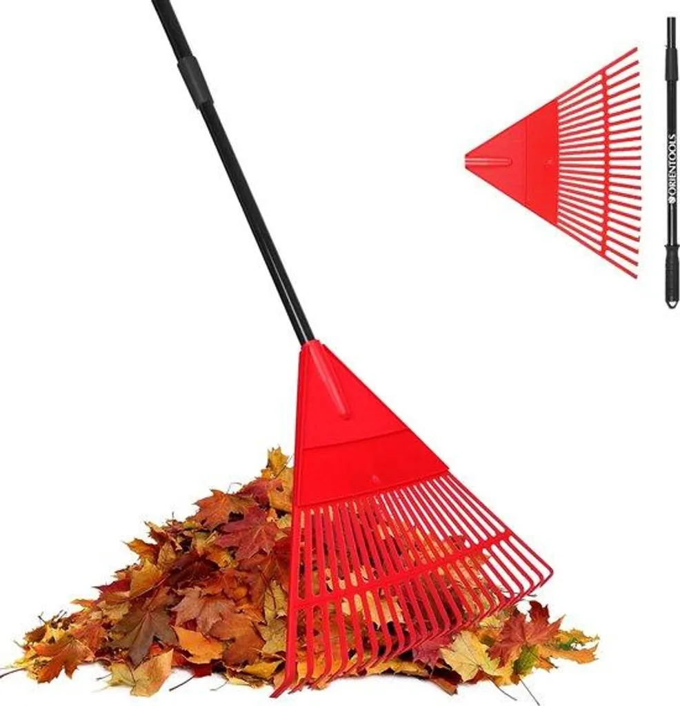 Râteau de jardin télescopique 153 cm en acier léger et 22 dents rouge