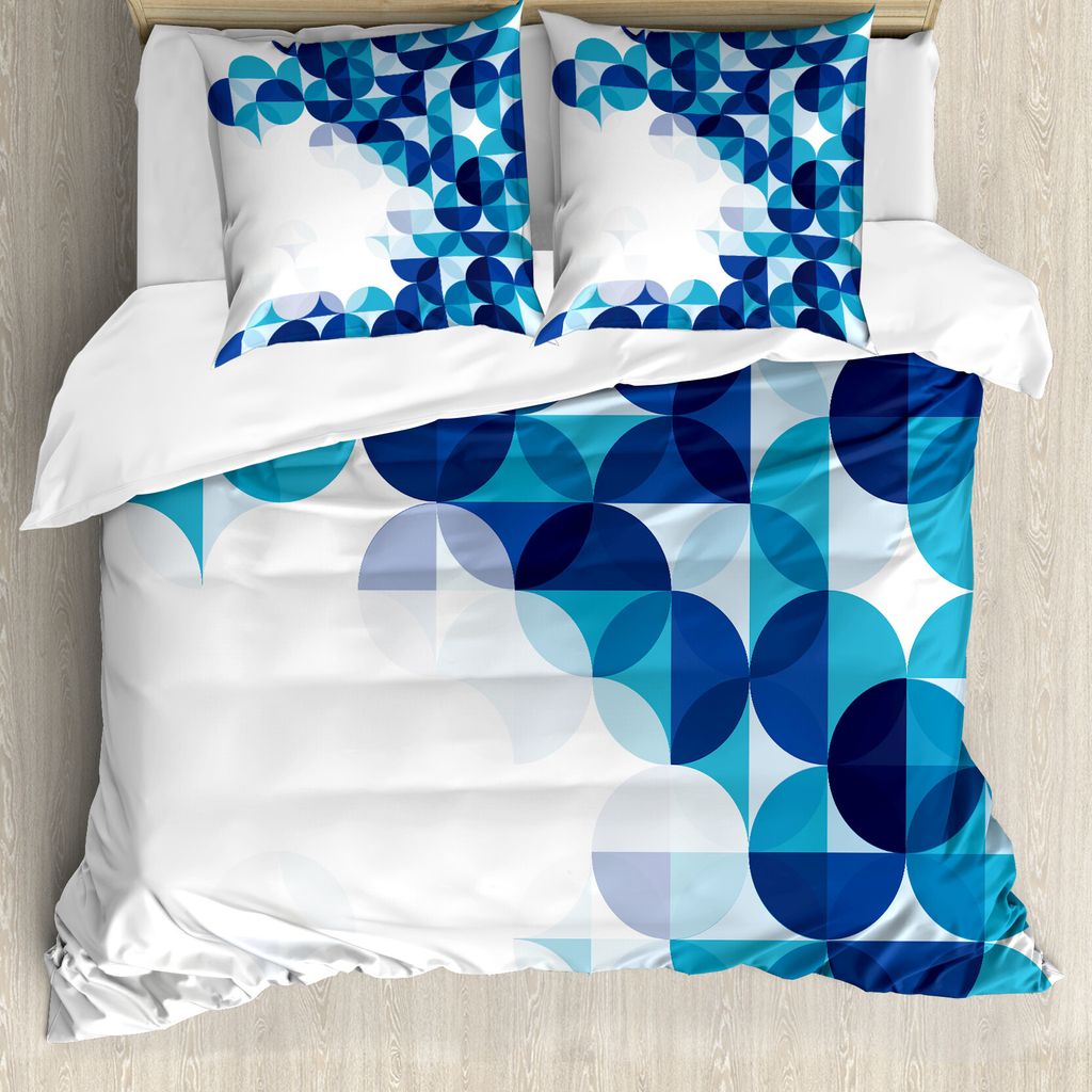 ABAKUHAUS Abstrakt Bettbezug, Moderne weiße Kreise, Milbensicher Allergiker geeignet mit Kissenbezügen, 155 cm x 220 cm - 80 x 80 cm, Dark Blue W...