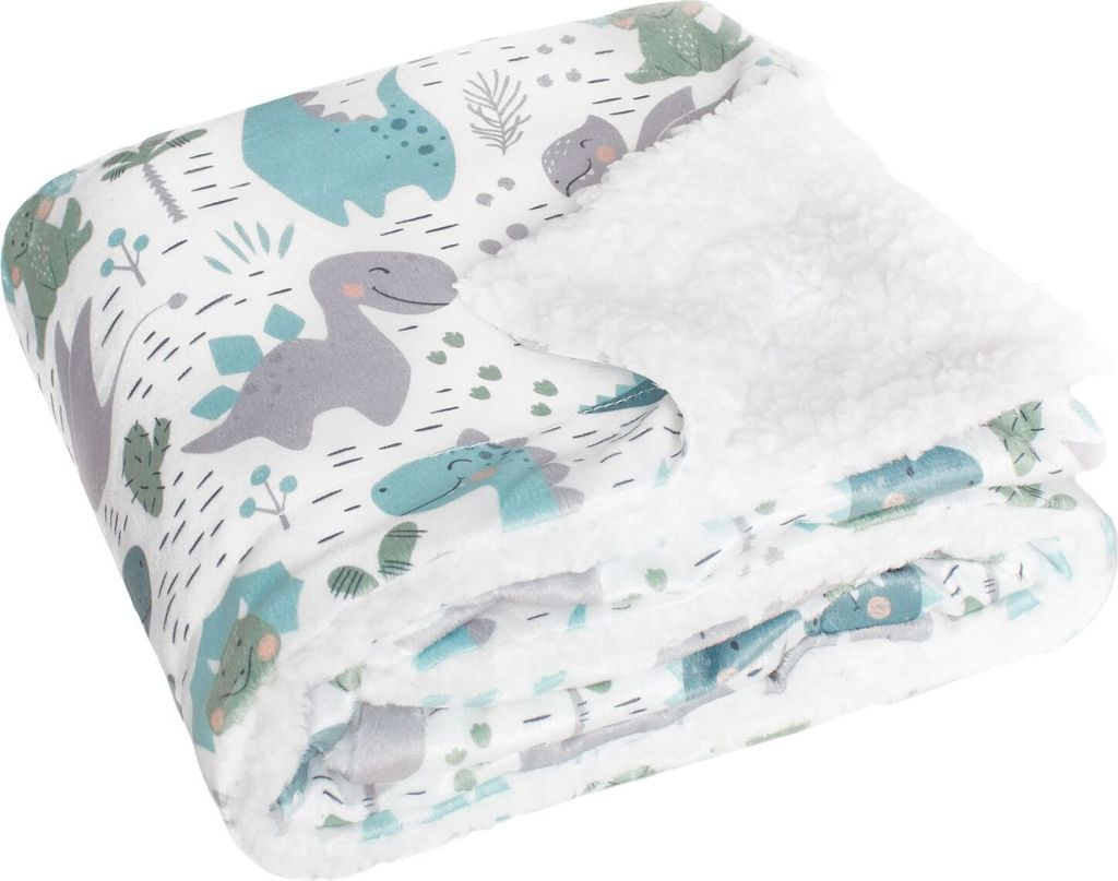Baby Kinder Kuscheldecke Velboa / Sherpa - Dino - 80x100 cm Schmusedecke Babydecke