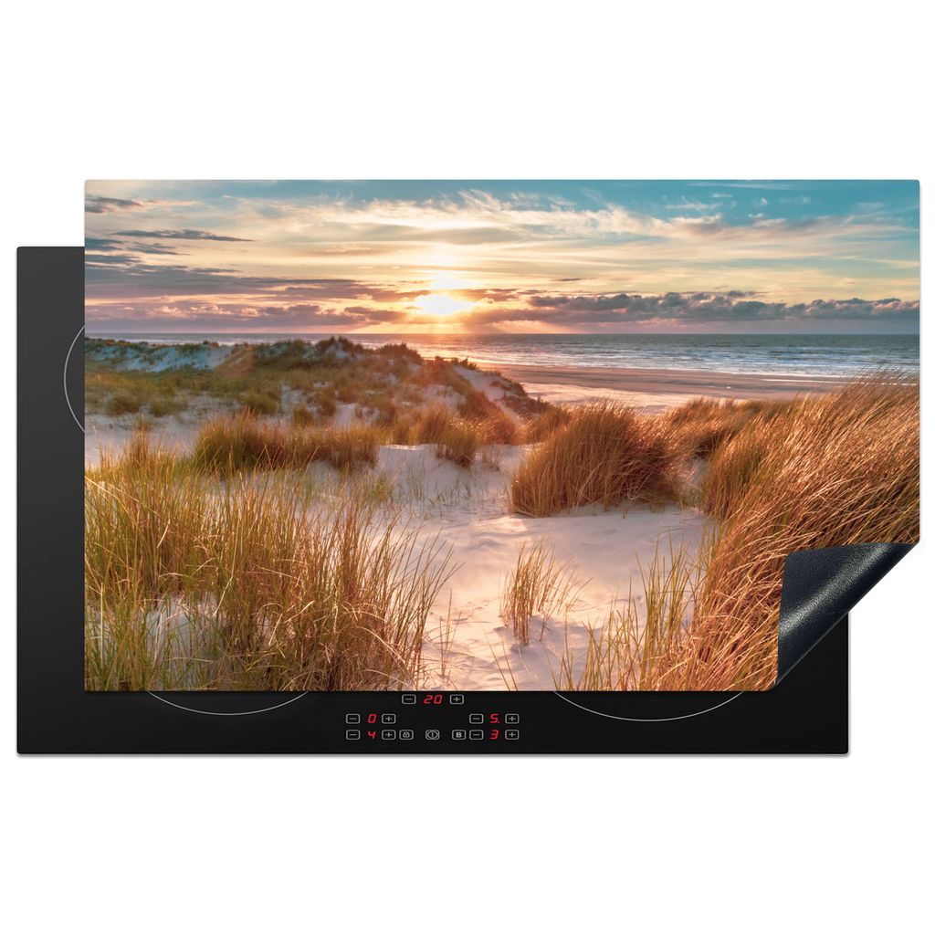 KitchenYeah Herdabdeckplatte Düne - Pflanzen - Sonnenuntergang - Strand - Meer , 83x51cm, Küche Deko, Glaskeramikkochfeld Herdabdeckung, Abdeck...