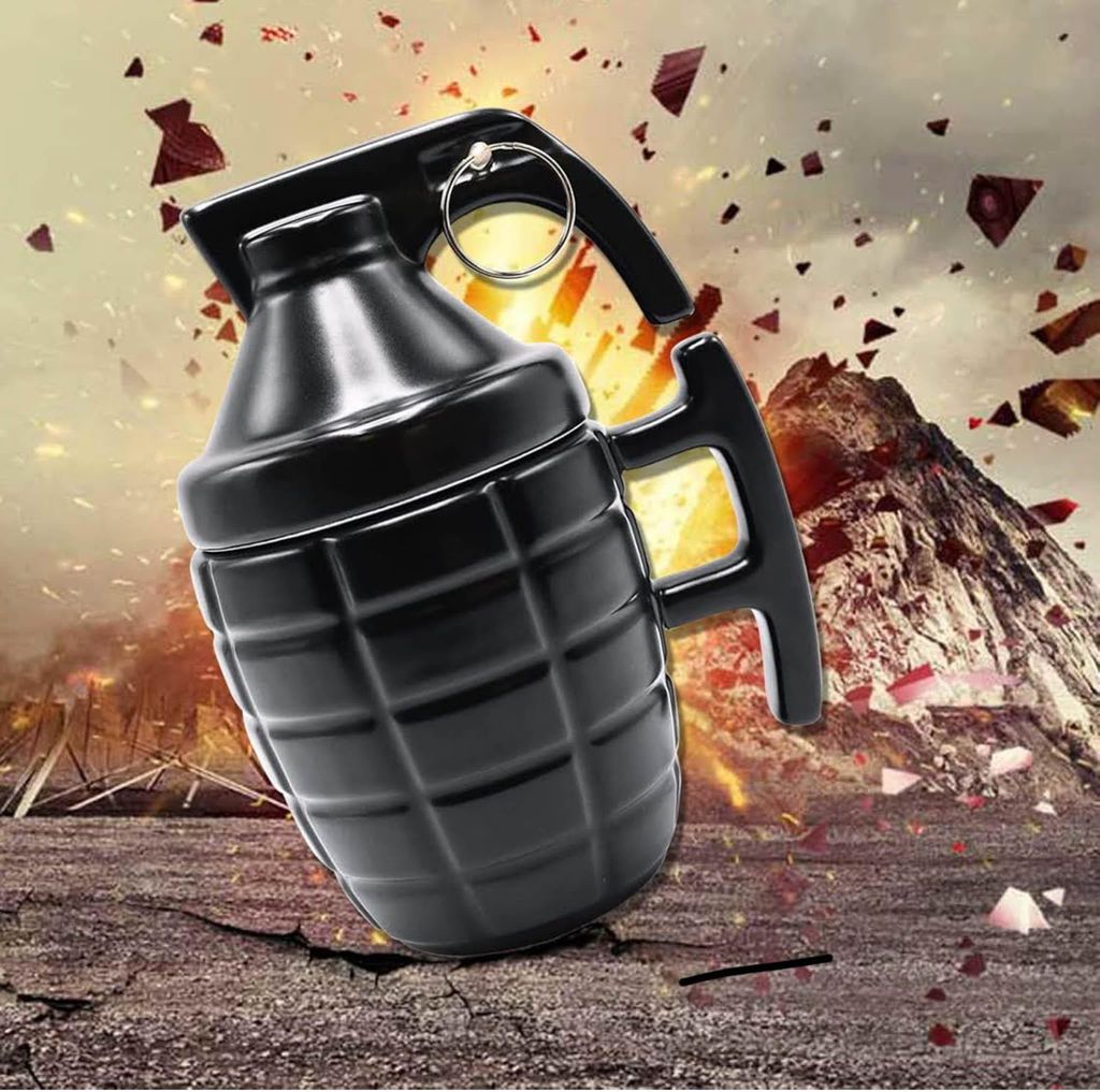 Aseok Fun Bomba Cup 300 ml Keramik schwarz für Cappuccino, Kaffee, Tee mit Deckel - originelle Geschenkidee