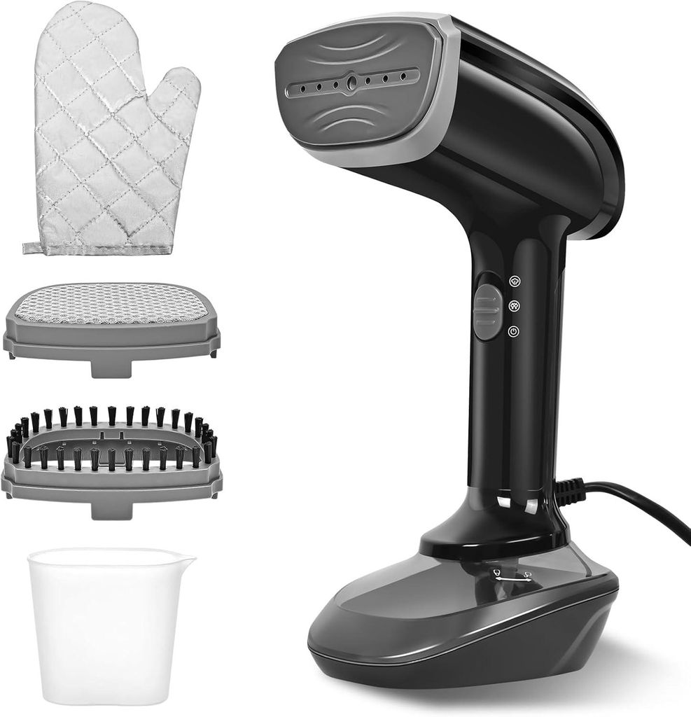 Dampfglätter 1800W 25g/min 300ml Tank 20s Aufheizen Keramiksohle 2in1 Dampfbügeleisen inkl Handschuh Bürste für Kleidung Reisen Büro Zuhause