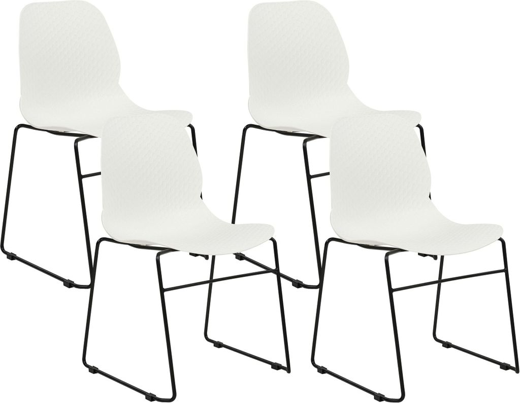 BELIANI Konferenzstuhl 4er Set Weiß aus Kunststoff Schwarze Beine Ohne Armlehnen Modernes Design Stapelbar Stuhl für Esszimmer Büro